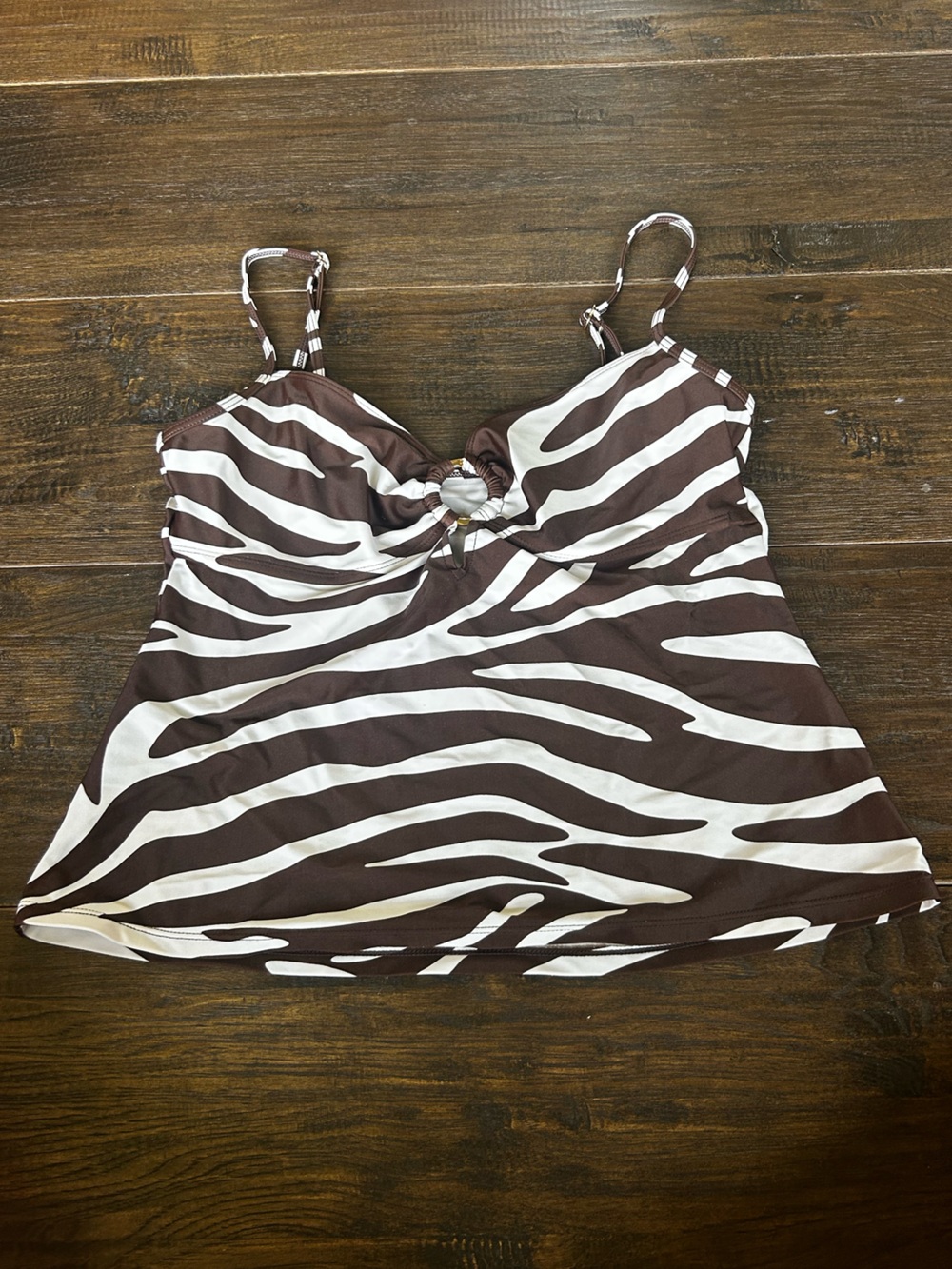 Chaps Brown and White Zebra Print Tankini Top